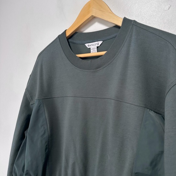 Athleta Triumph Hybrid Crewneck Sweatshirt Women XL Green Cinch Athletic Stretch - Picture 4 of 12